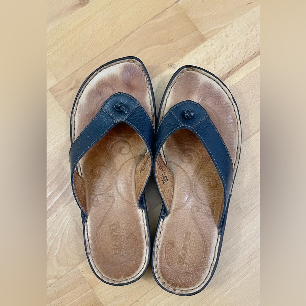 Navy Blue Leather Flip Flops by BORN